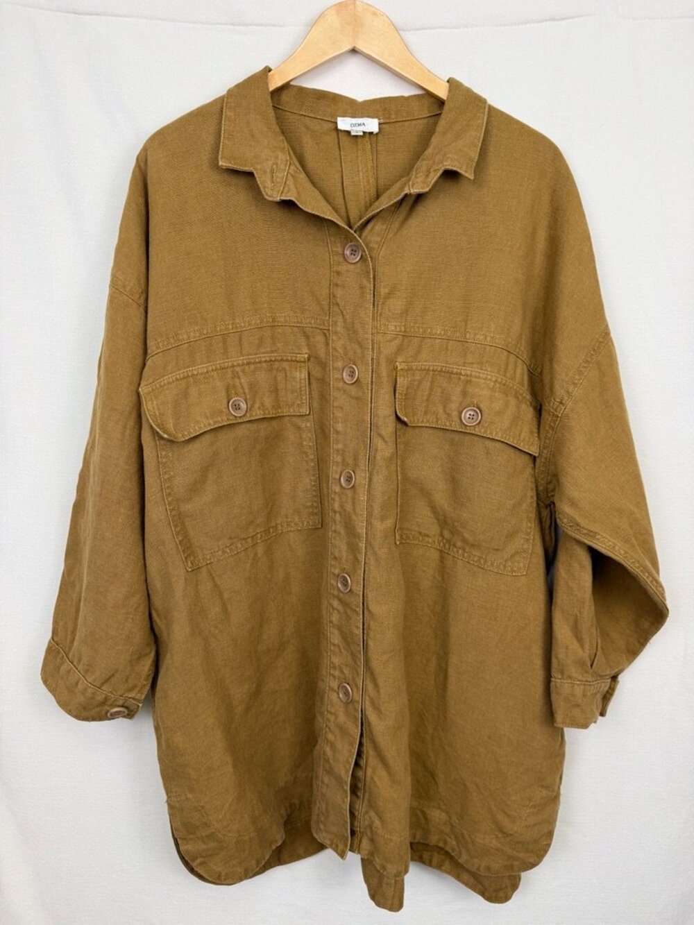 OZMA of California Heavy Laundered Linen Audrey Shirt Jacket Tobacco Large